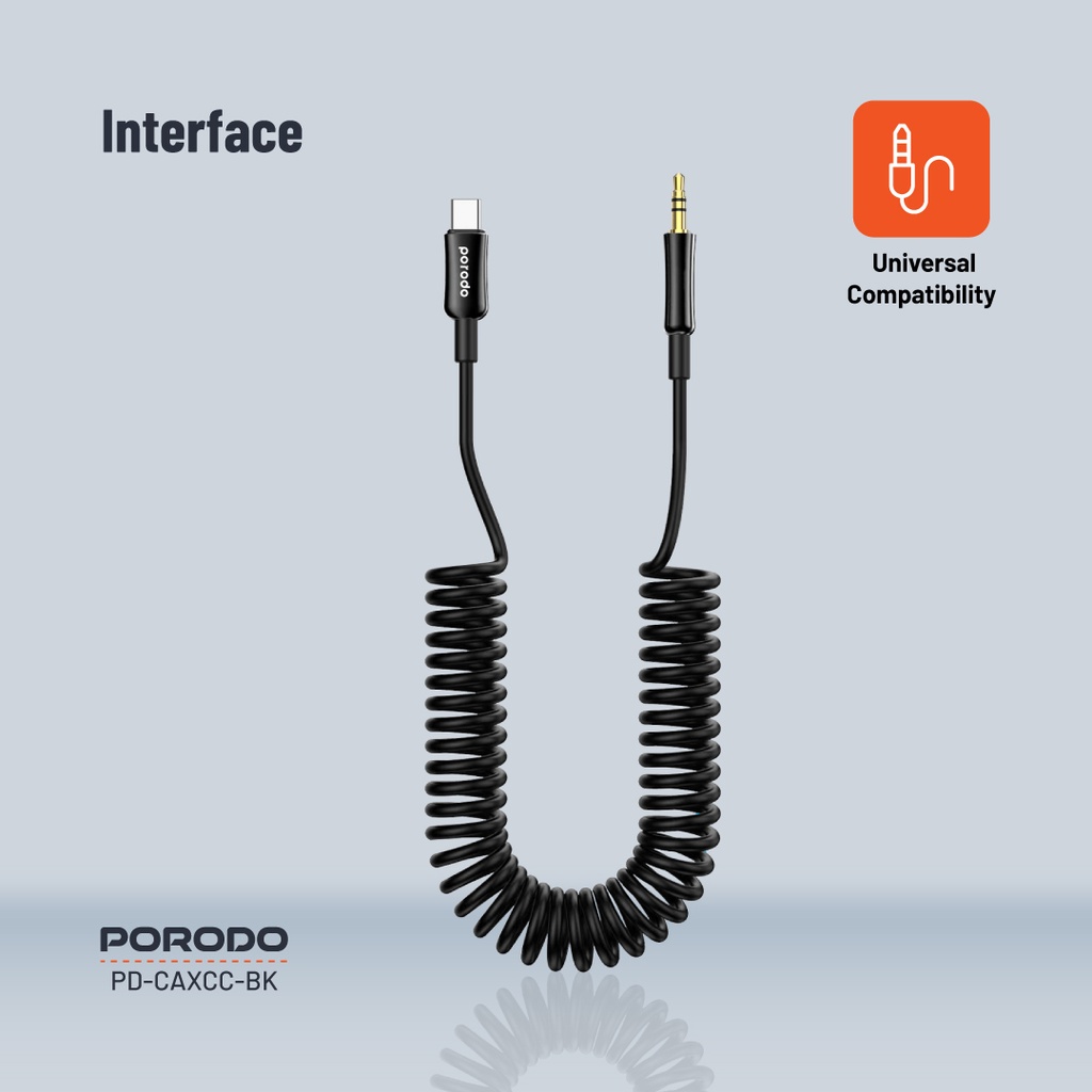 Porodo Type C to AUX Coil Cable 1.2M - Black
