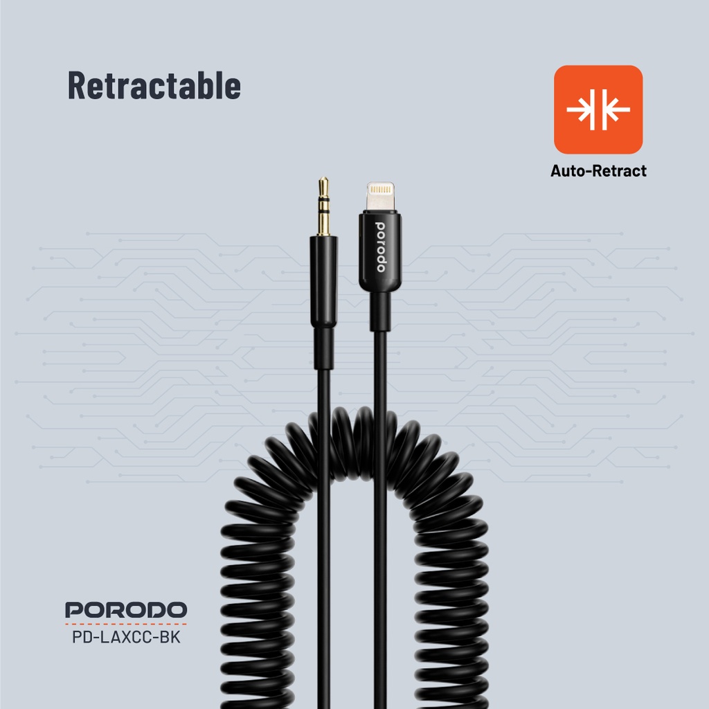 Porodo Lightning to AUX Coil Cable 1.2M - Black 