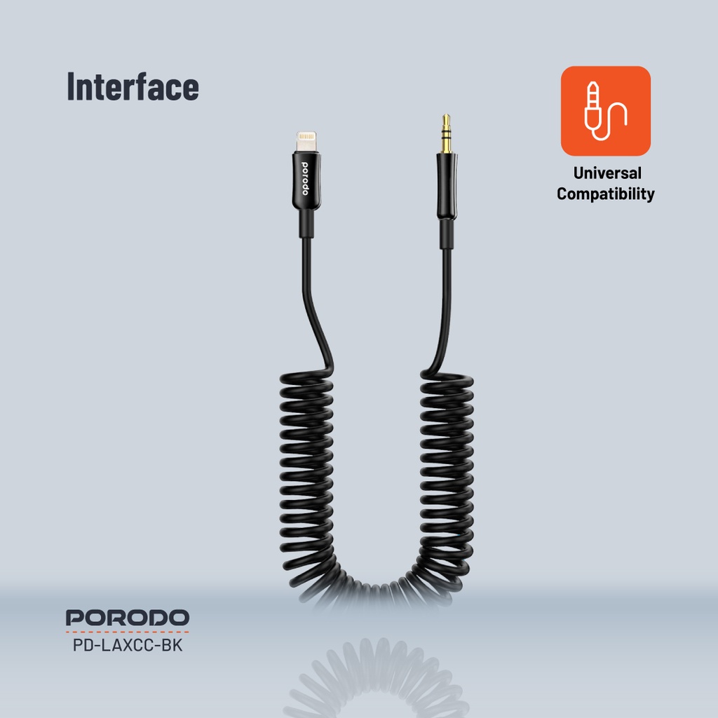 Porodo Lightning to AUX Coil Cable 1.2M - Black 