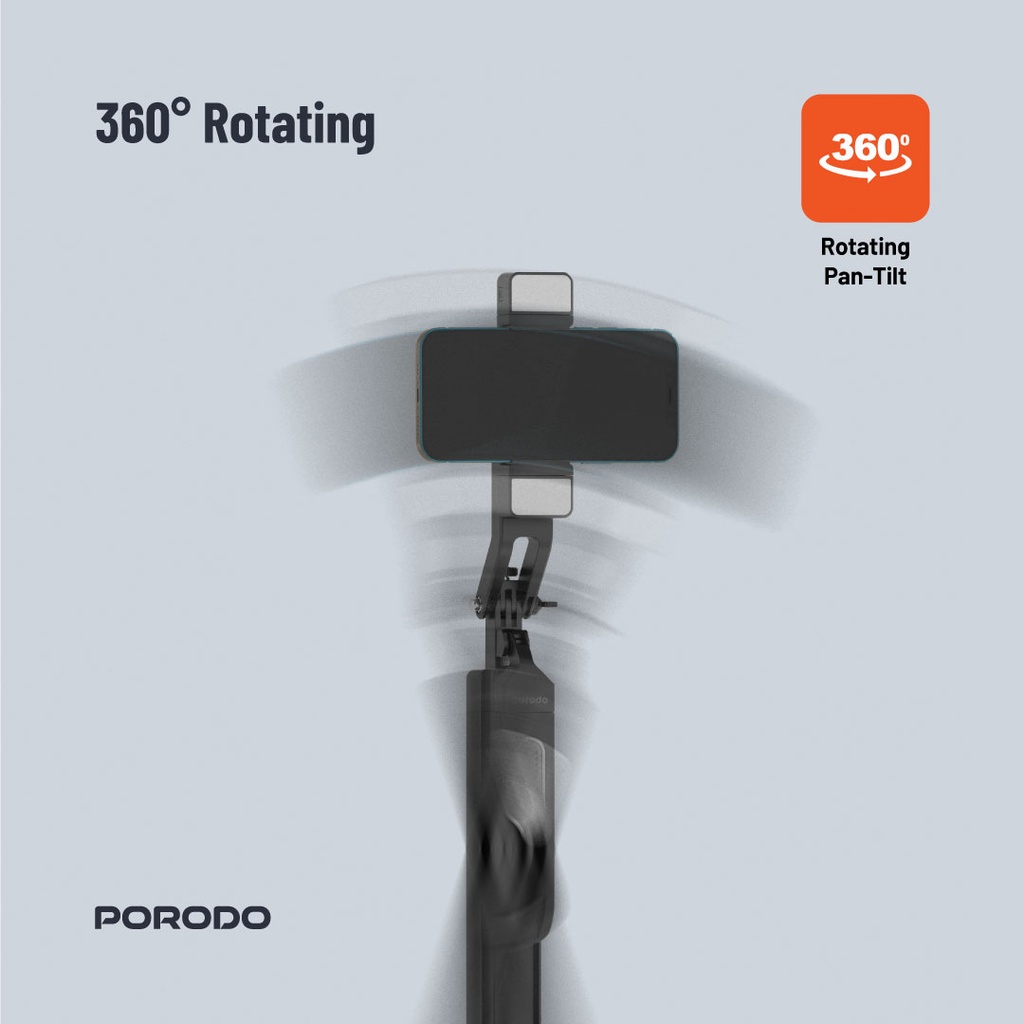 Porodo 360° Tilt Handle Media Pod Folding Quad Base​ - Black