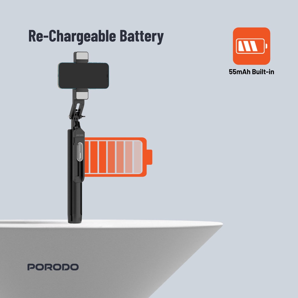 Porodo 360° Tilt Handle Media Pod Folding Quad Base​ - Black