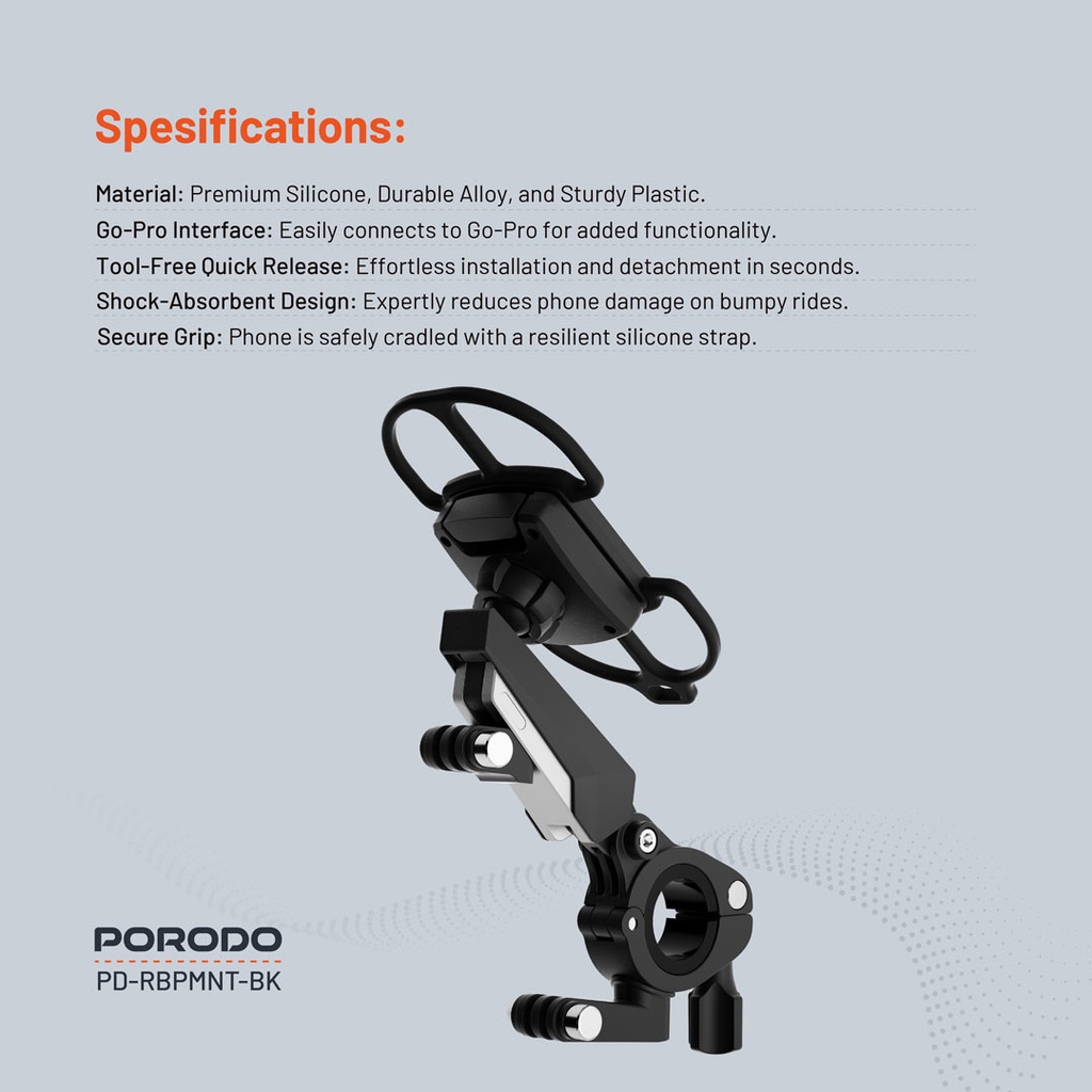 Porodo 360° Rotatable Bike Phone Mount - Black