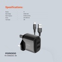 Porodo Dual Output Charger With USB-A Lightning Cable 1.2M