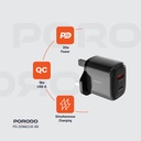 Porodo 20W+QC USB A+C Charger UK - Black