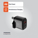 Porodo 20W+QC USB A+C Charger UK - Black