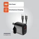 Porodo 20W+QC USB A+C Charger UK with C-Lightning 1.2M Cable - Black