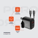 Porodo 20W+QC USB A+C Charger UK with C-Lightning 1.2M Cable - Black