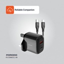 Porodo 20W+QC USB A+C Charger UK with C-Lightning 1.2M Cable - Black