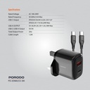 Porodo 20W+QC USB A+C Charger UK with C-C 1.2M Cable - Black