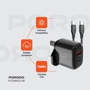 Porodo 20W+QC USB A+C Charger UK with C-C 1.2M Cable - Black