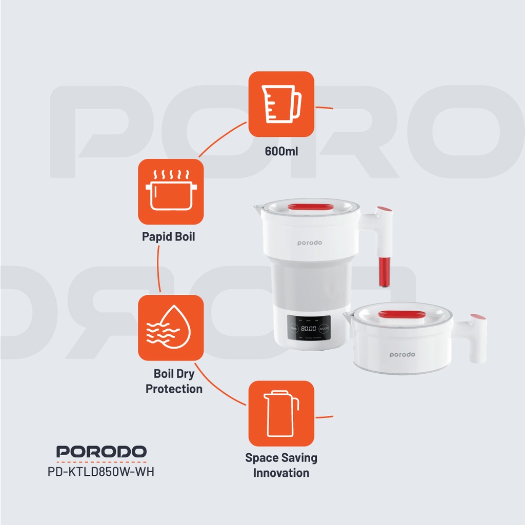 Porodo Lifestyle Portable Folding Electric Kettle - White
