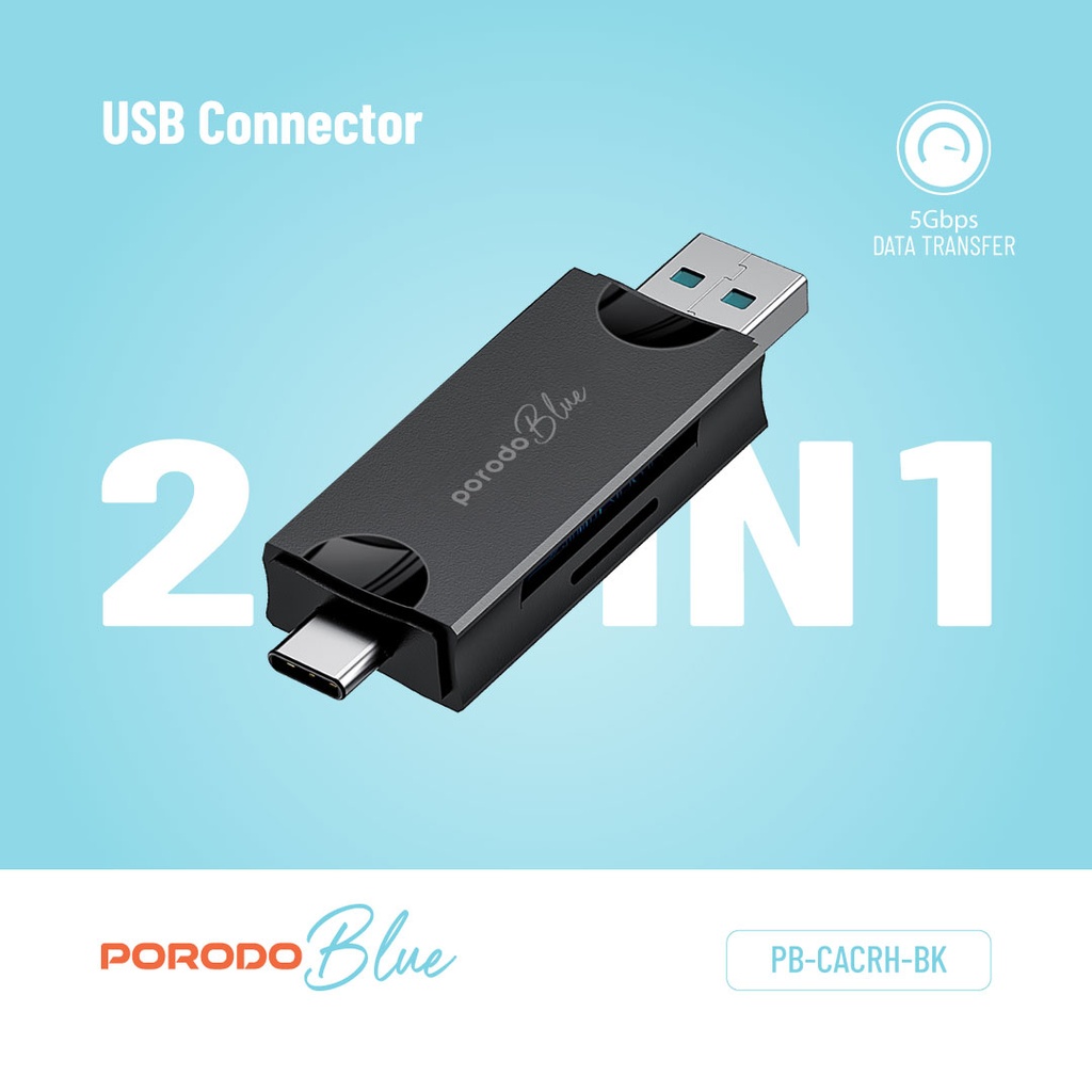Porodo Blue 2-in-1 Card Reader with Card Holder
