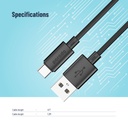Porodo Blue 3A USB A to Type C PVC Cable 1.2M - Black