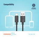 Porodo Blue 3A USB A to Lightning PVC Cable 1.2M - Black
