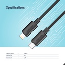 Porodo Blue 20W PD Type C to Lightning PVC Cable 1.2M - Black