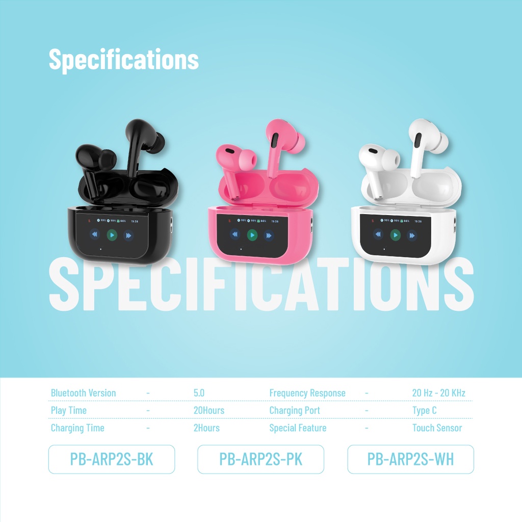 Porodo Blue Earbuds Pro2 Touch Display - ANC + ENC	