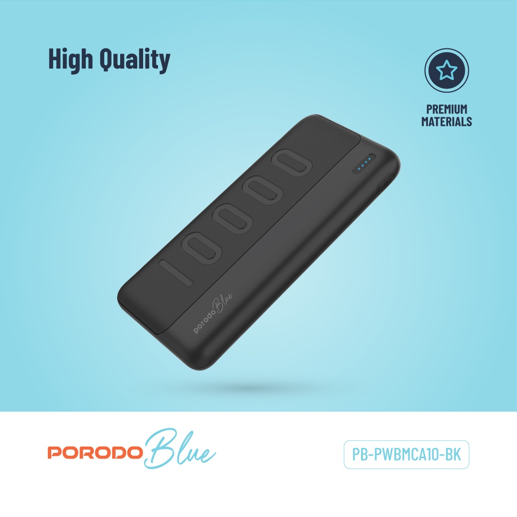 Porodo Blue 10000mAh Slim Power Bank Dual USB-A Output