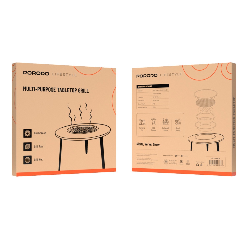 Porodo Lifestyle Multi-Purpose Tabletop Grill - Brown