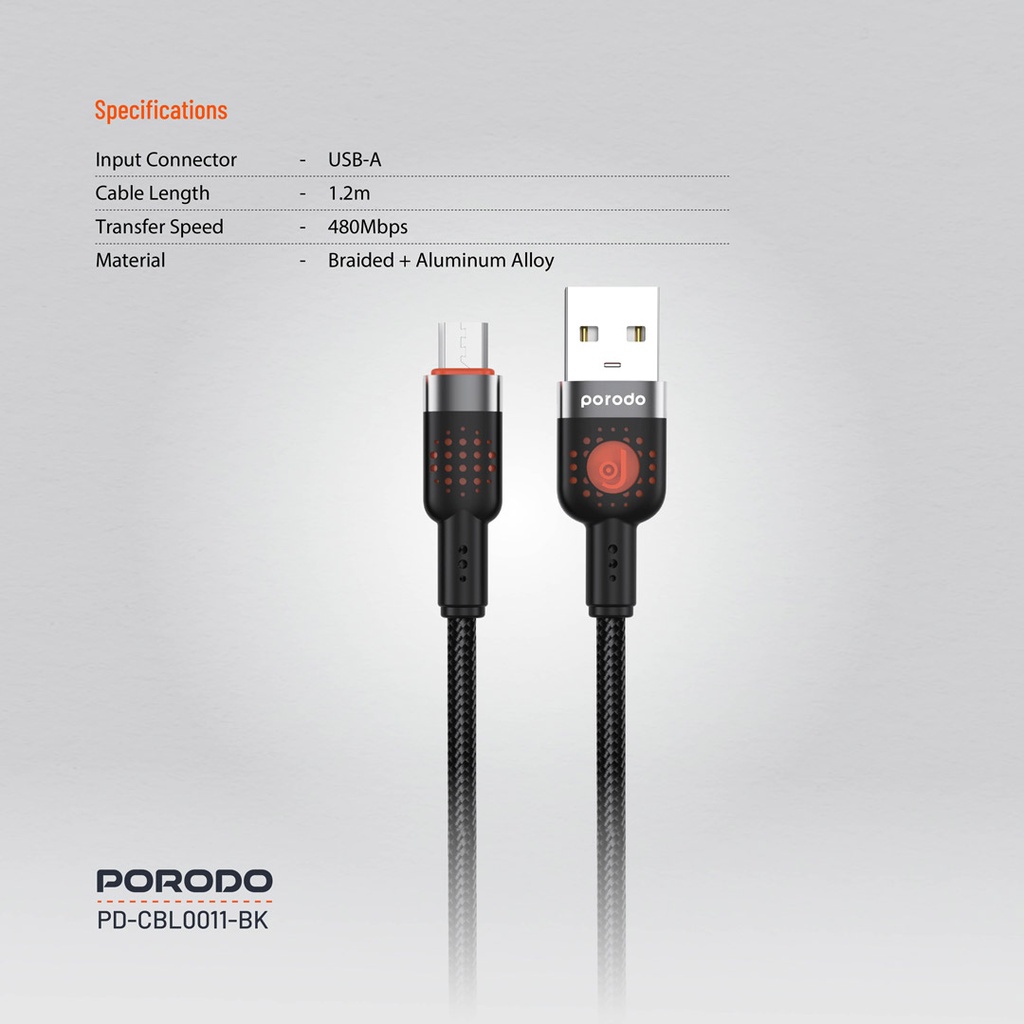 Porodo Braided Cable USB-A to Micro - Black