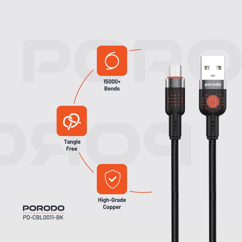 Porodo Braided Cable USB-A to Micro - Black