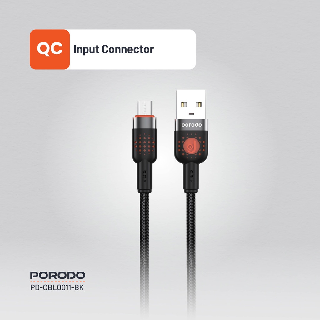 Porodo Braided Cable USB-A to Micro - Black