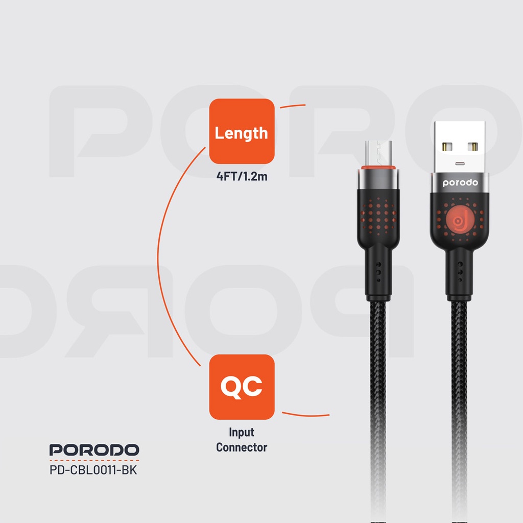 Porodo Braided Cable USB-A to Micro - Black