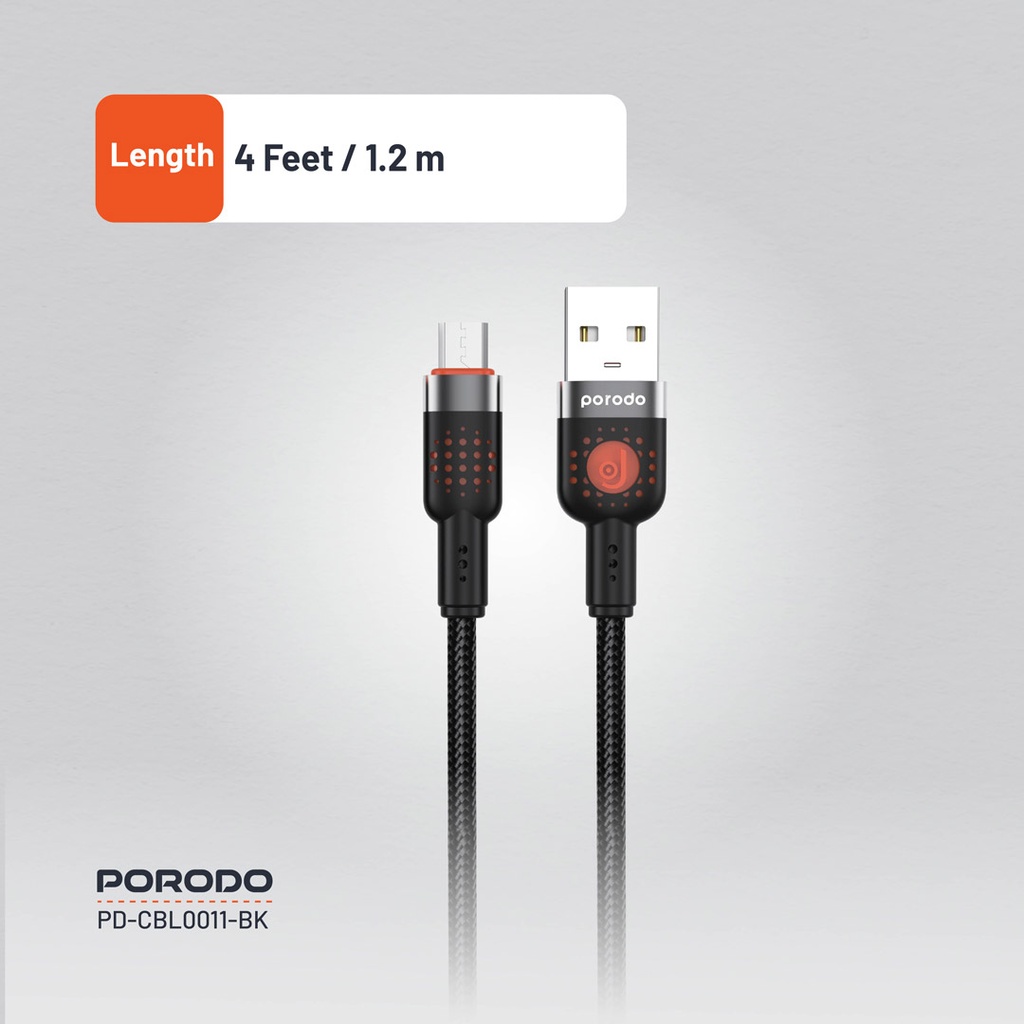 Porodo Braided Cable USB-A to Micro - Black