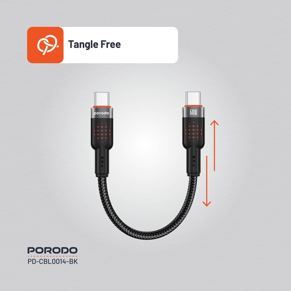 Porodo Braided Cable USB-C to USB-C - Black