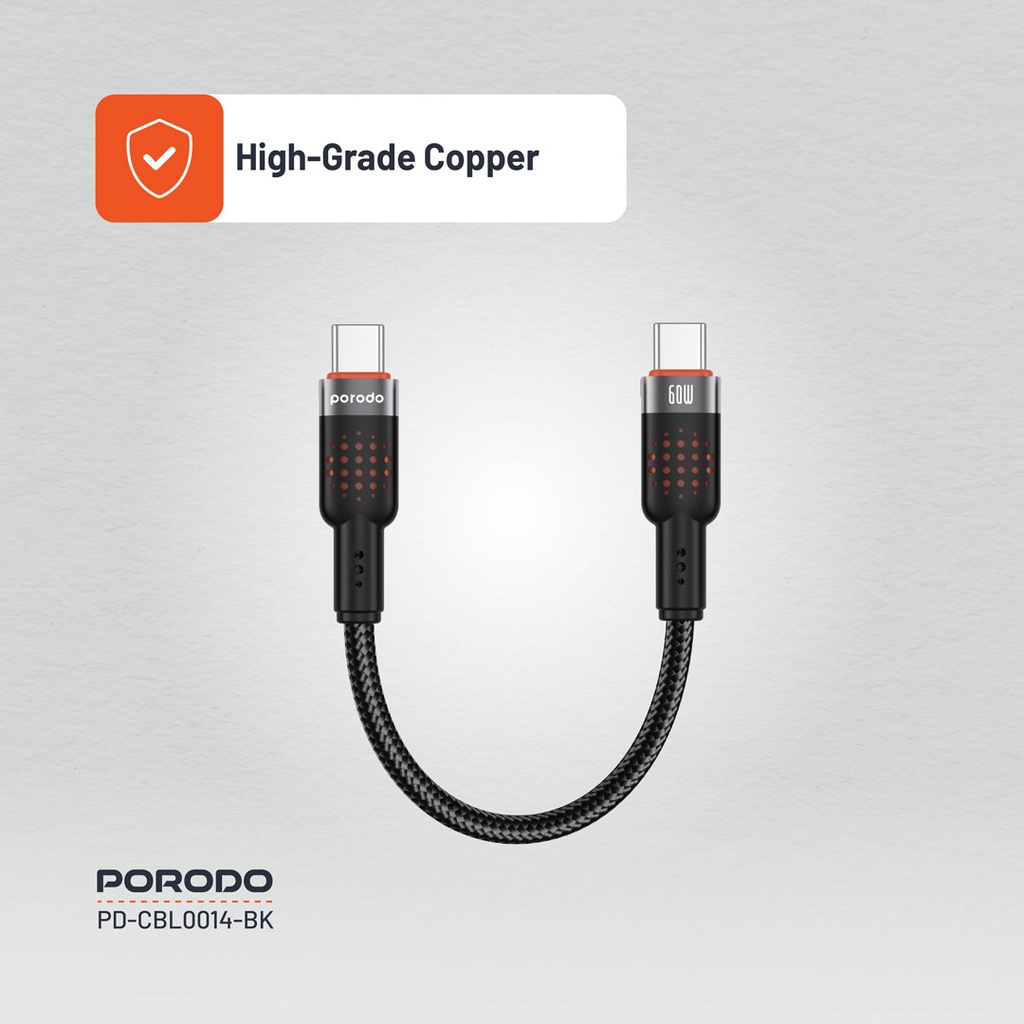 Porodo Braided Cable USB-C to USB-C - Black