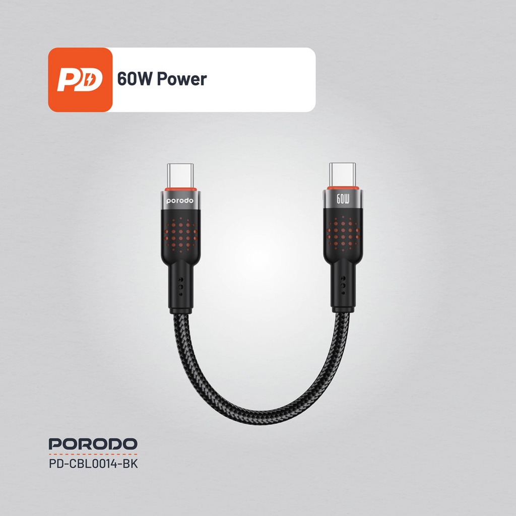 Porodo Braided Cable USB-C to USB-C - Black