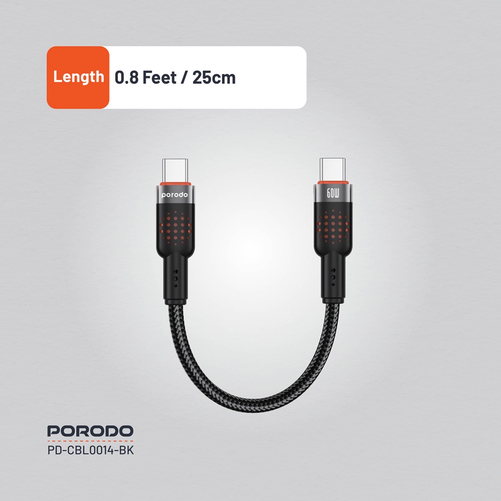 Porodo Braided Cable USB-C to USB-C - Black