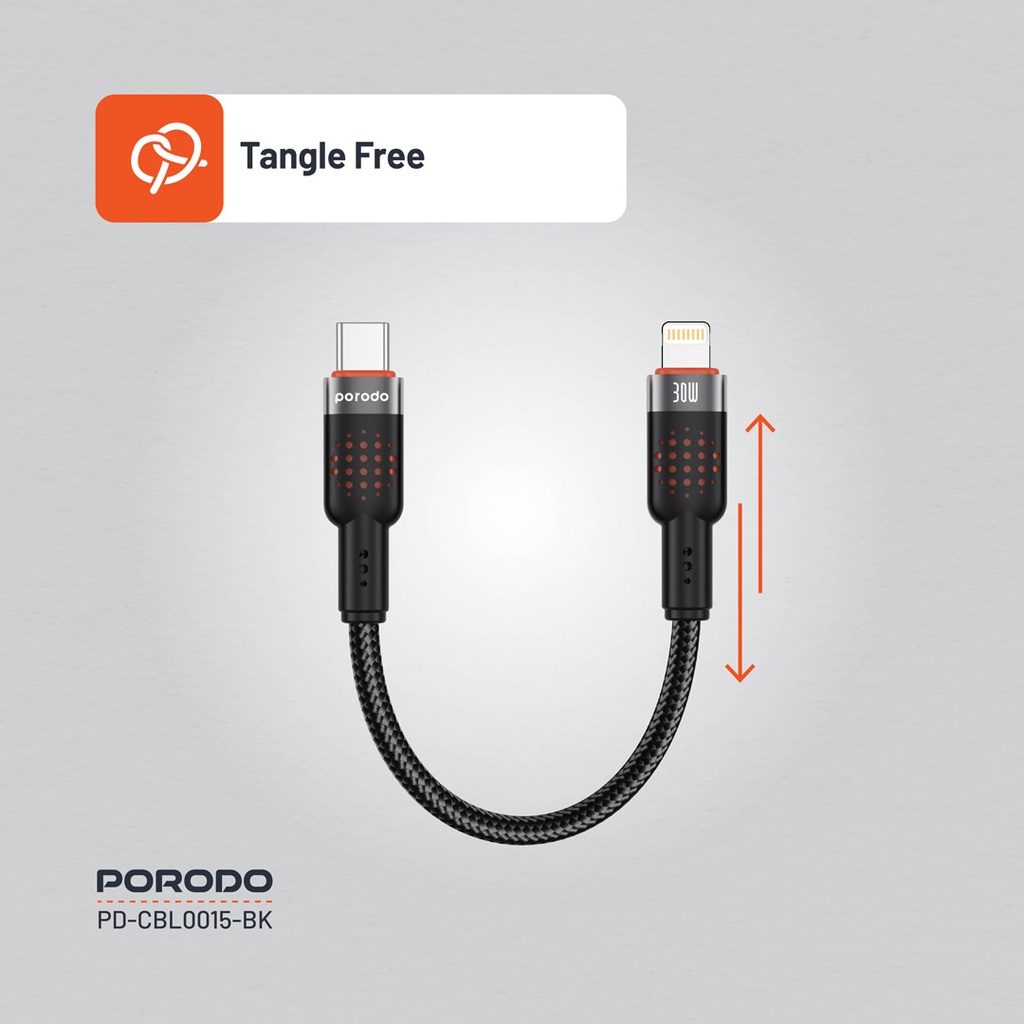 Porodo Braided Cable USB-C to Lightning - Black