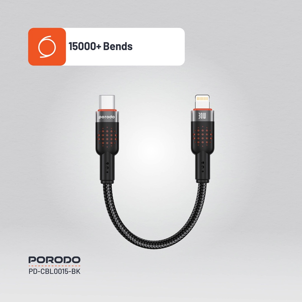 Porodo Braided Cable USB-C to Lightning - Black