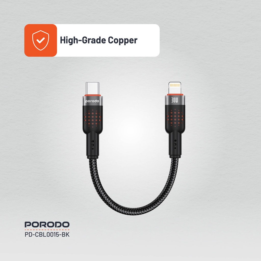 Porodo Braided Cable USB-C to Lightning - Black