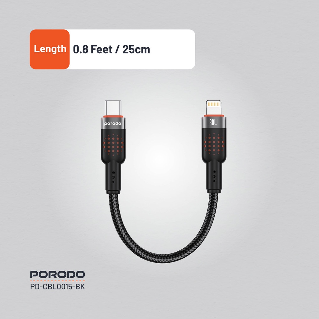 Porodo Braided Cable USB-C to Lightning - Black