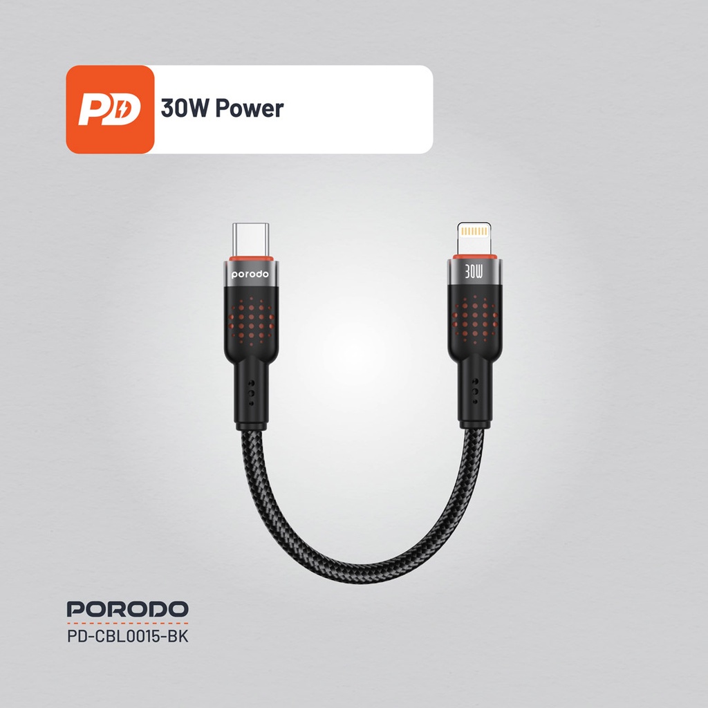 Porodo Braided Cable USB-C to Lightning - Black