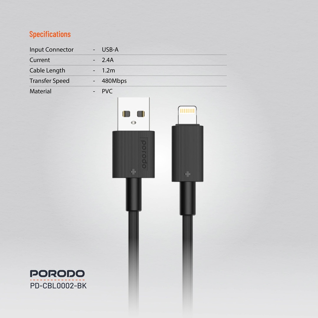 Porodo USB-A to Lightning Durable Charging Cable 