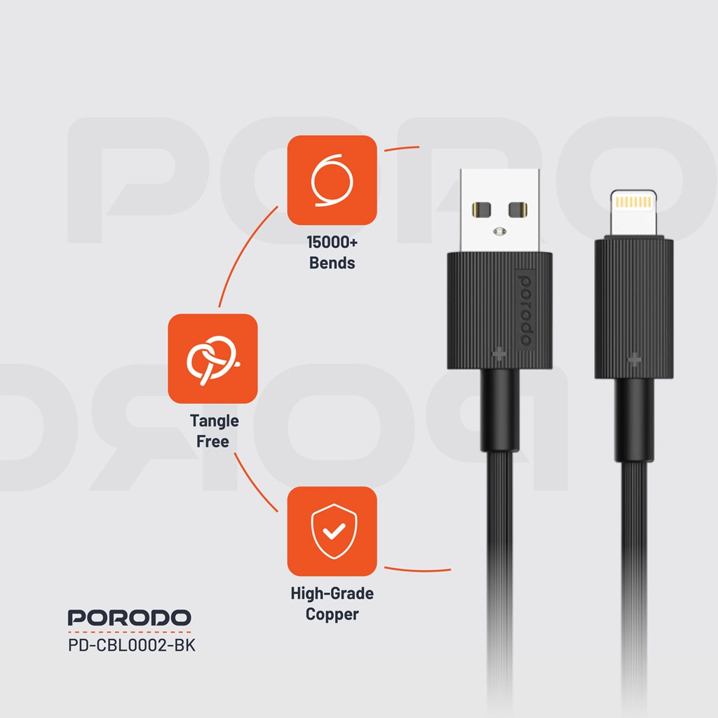 Porodo USB-A to Lightning Durable Charging Cable 