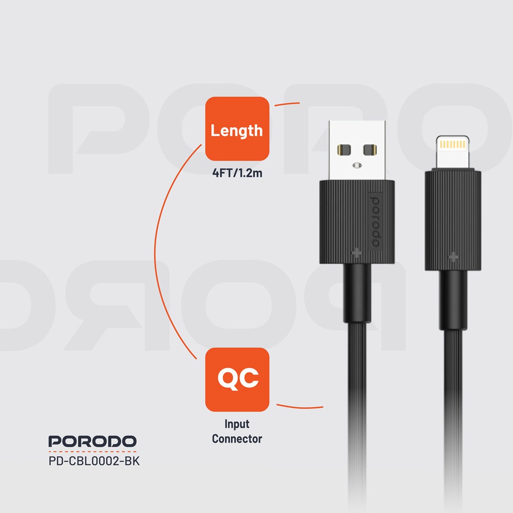Porodo USB-A to Lightning Durable Charging Cable 