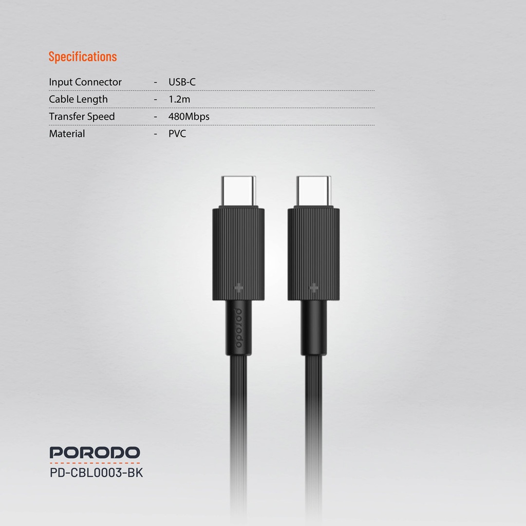 Porodo USB-C to USB-C Durable Charging Cable 