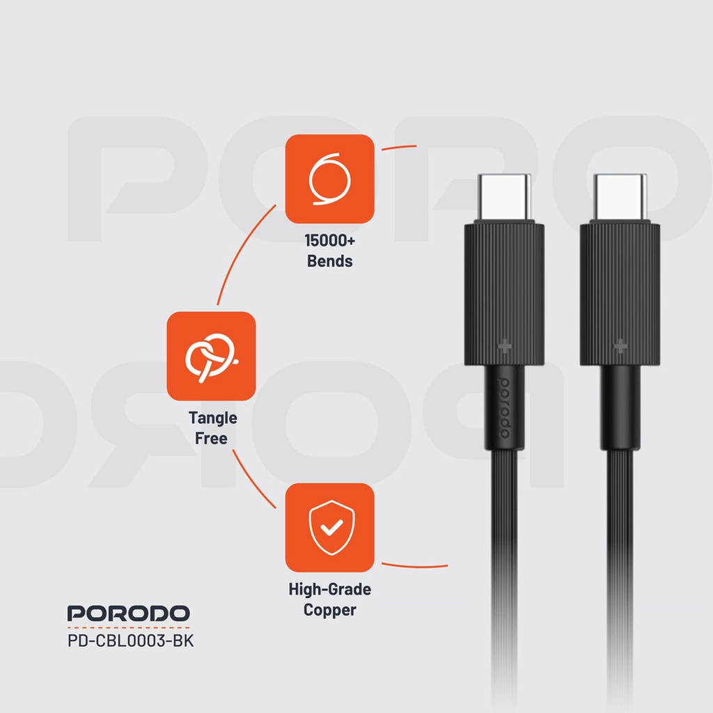 Porodo USB-C to USB-C Durable Charging Cable 