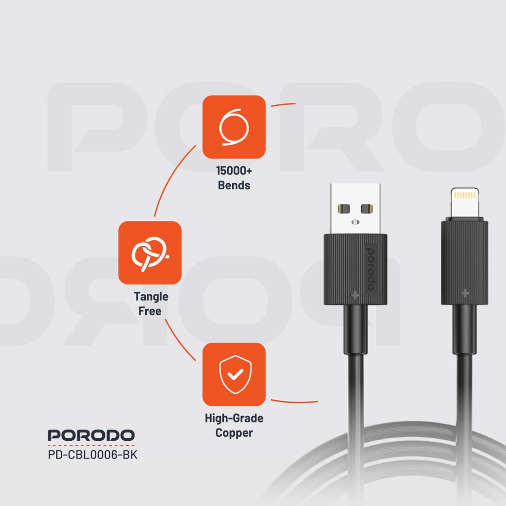 Porodo USB-A to Lightning Durable Charging Cable 