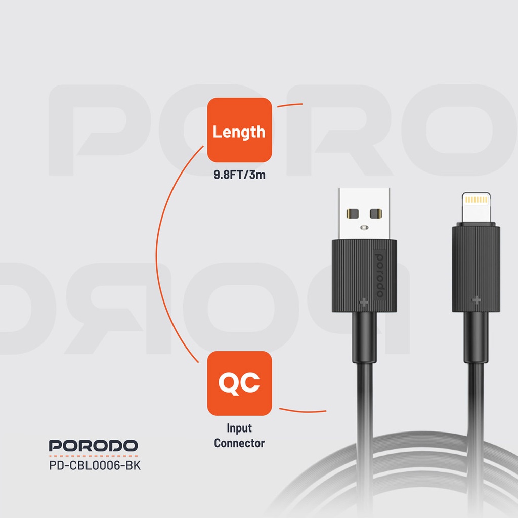 Porodo USB-A to Lightning Durable Charging Cable 