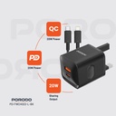 Porodo Dual Port Wall Charger UK with USB-C to Lightning cable - Black