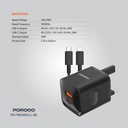 Porodo Dual Port Wall Charger UK with USB-C to Lightning cable - Black