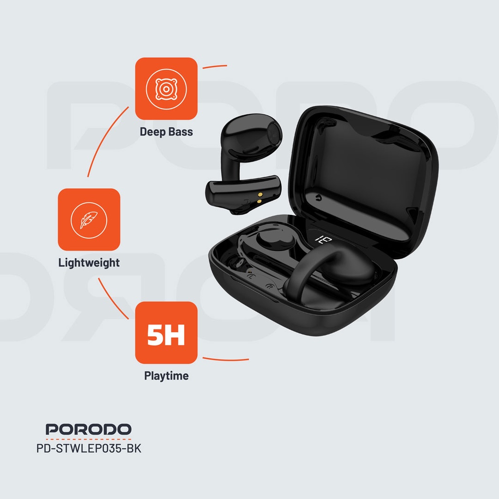 Porodo Soundtec Snap Clip-On Wireless Earbuds - Black