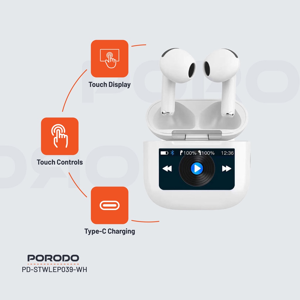 Porodo Soundtec Glimpse Touch Display TWS - White