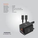 Porodo Dual port Wall Charger UK with Type-C Cable - Black