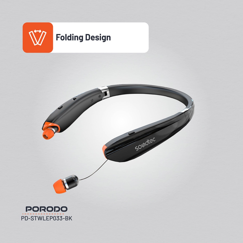 Porodo Soundtec Echo Flex Retractable ENC Neckband- Black