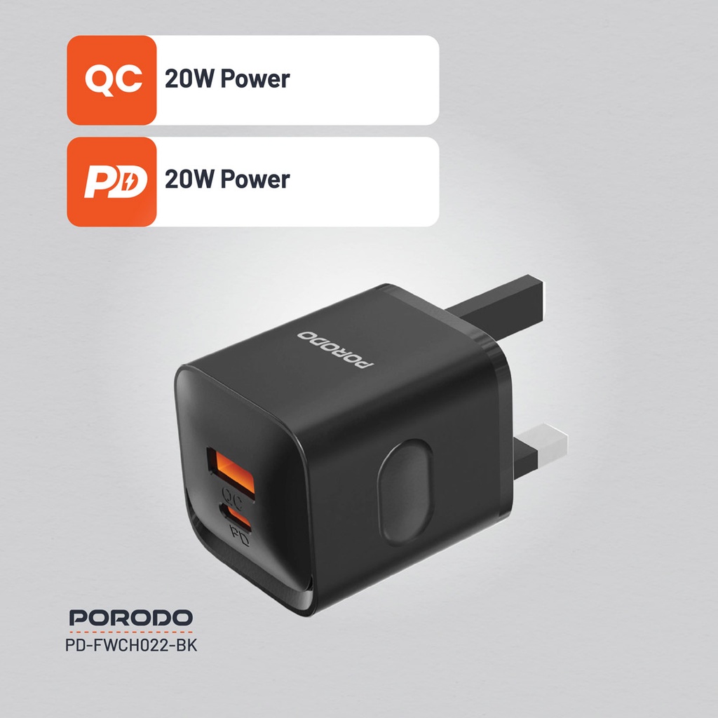 Porodo Dual port Wall Charger UK - Black